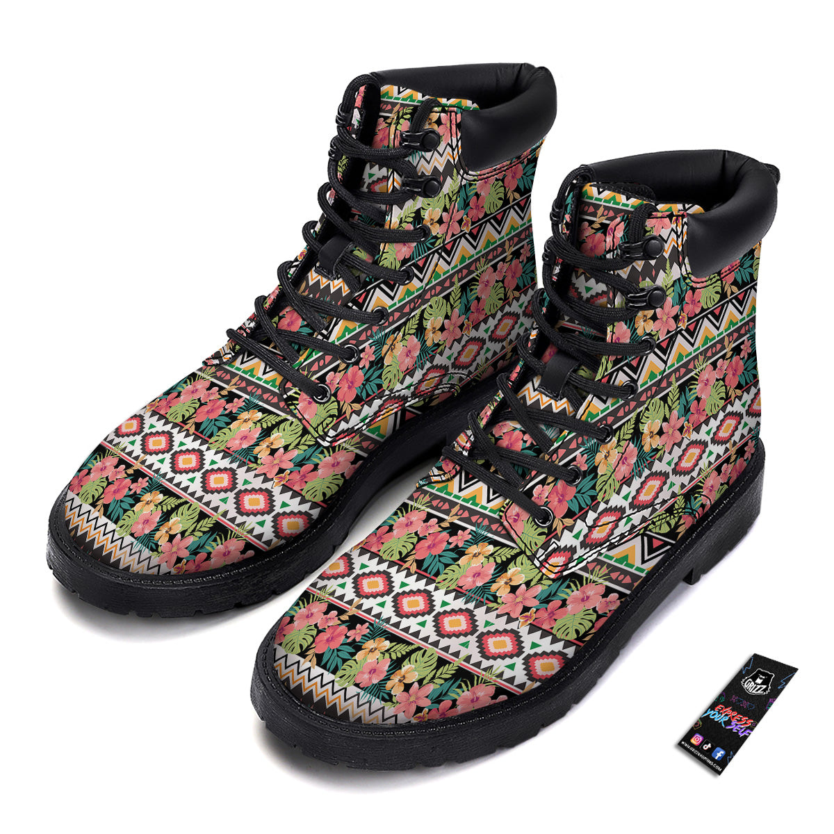 Ethnic Mix Tropical Flower Print Pattern Boots-grizzshop