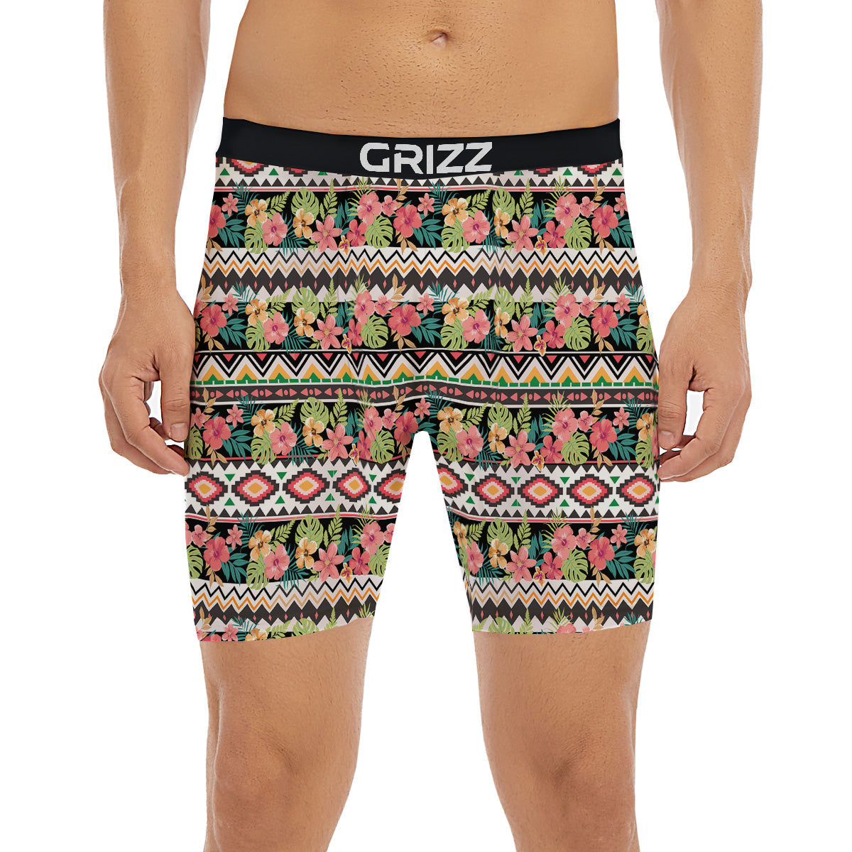 Ethnic Mix Tropical Flower Print Pattern Boxer Briefs-grizzshop