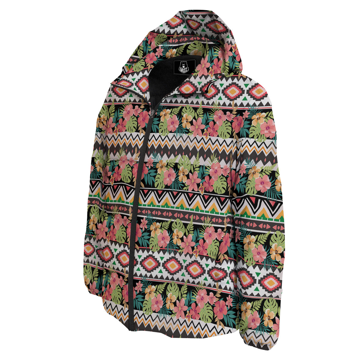 Ethnic Mix Tropical Flower Print Pattern Down Jacket-grizzshop