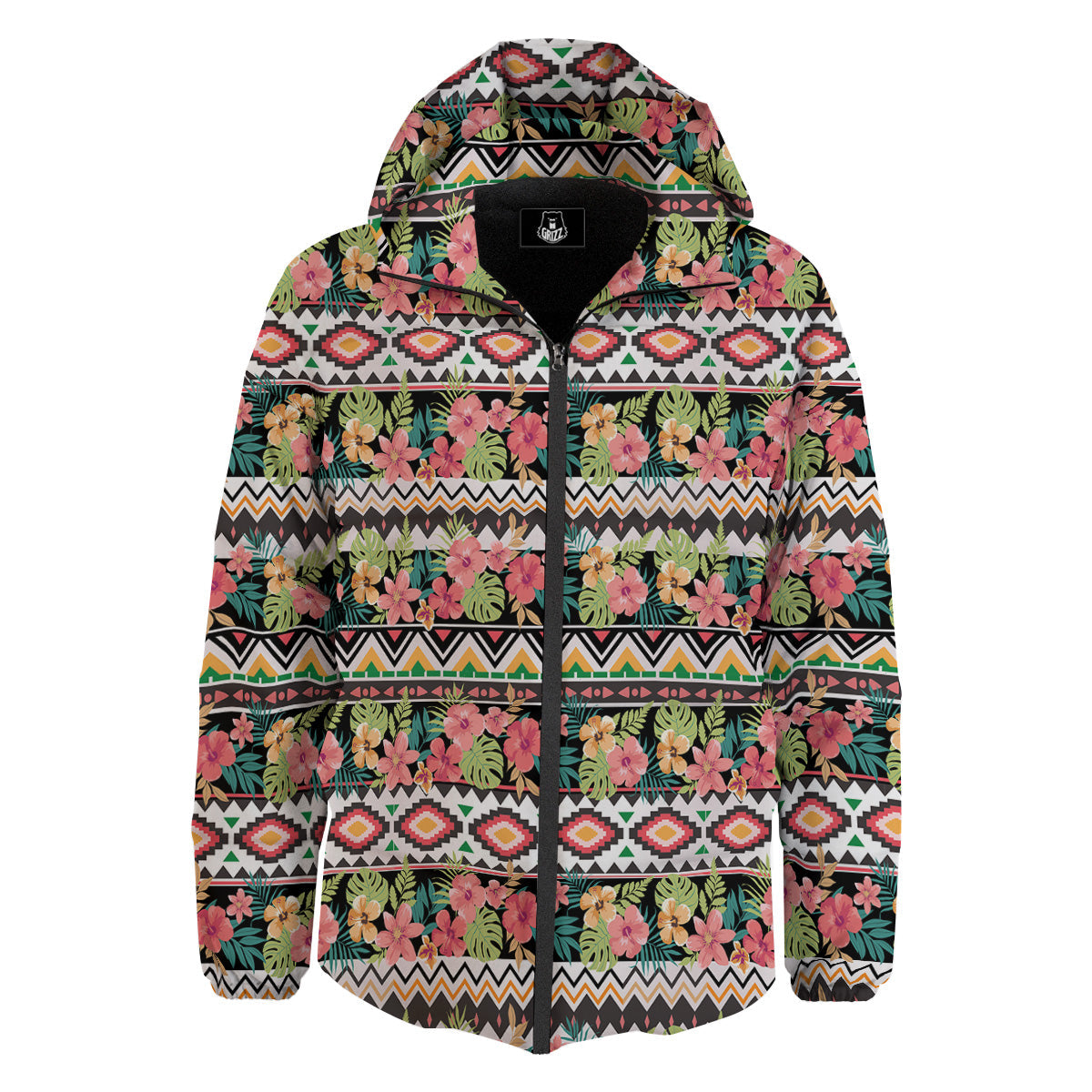 Ethnic Mix Tropical Flower Print Pattern Down Jacket-grizzshop