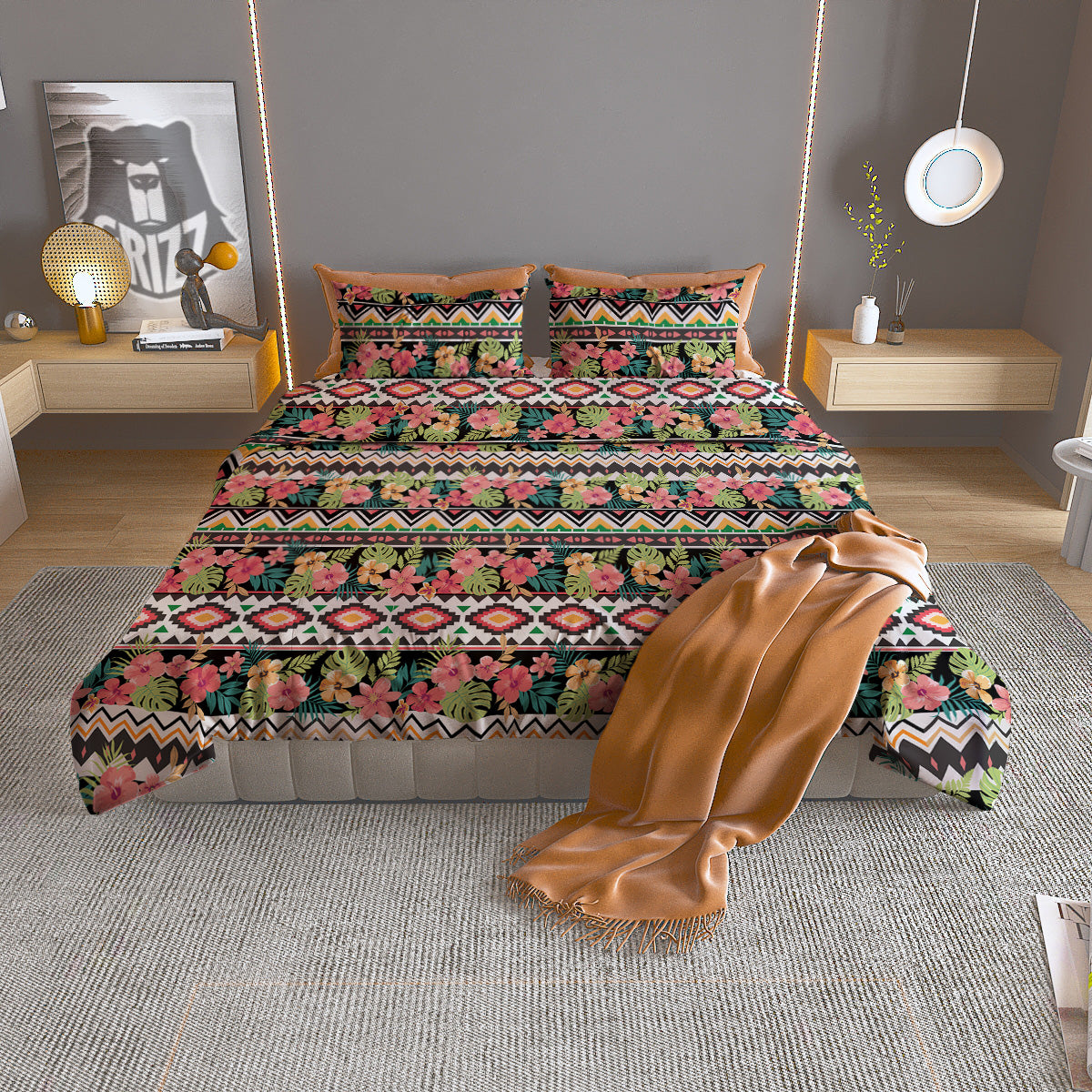 Ethnic Mix Tropical Flower Print Pattern Duvet Cover Bedding Set