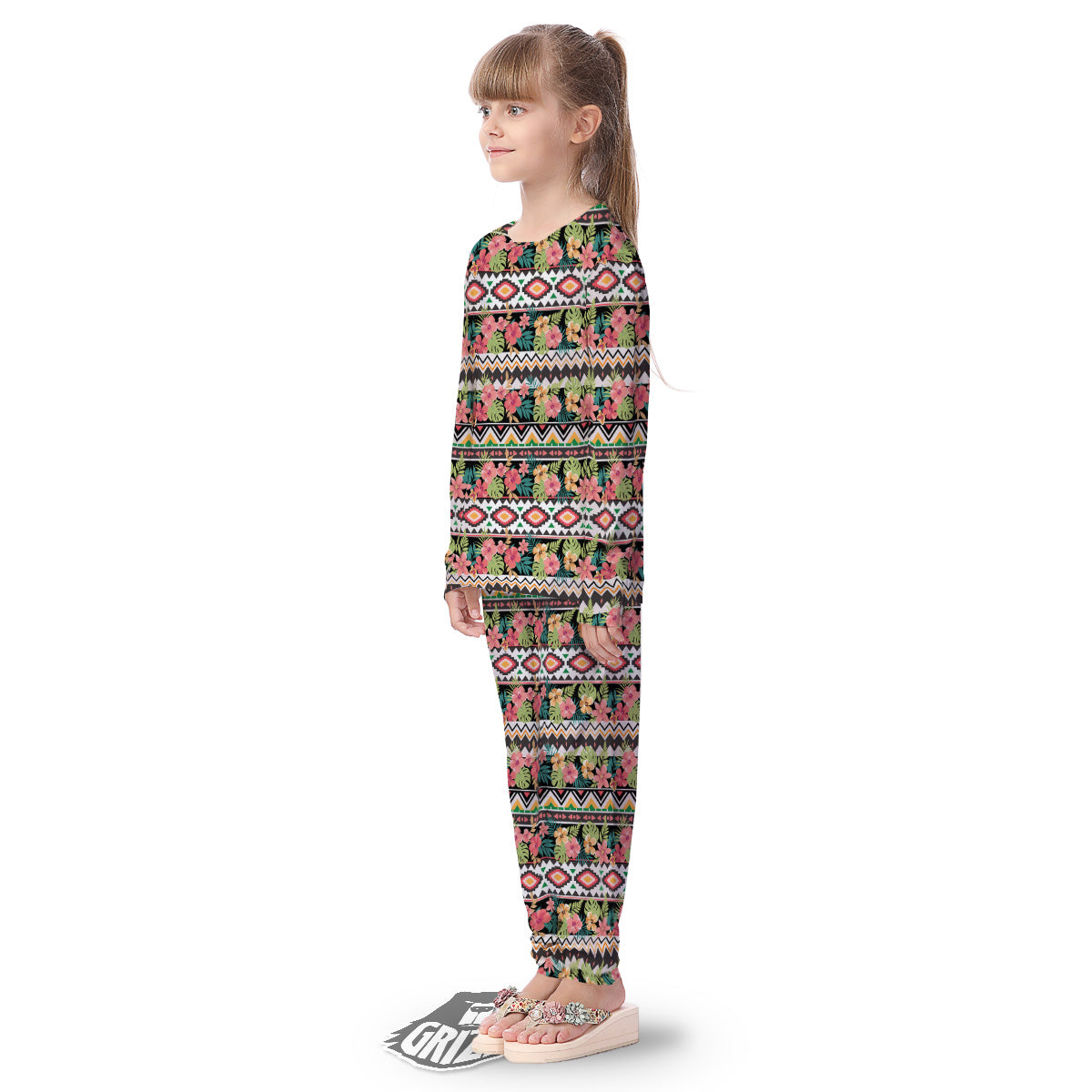 Ethnic Mix Tropical Flower Print Pattern Kid's Pajamas-grizzshop