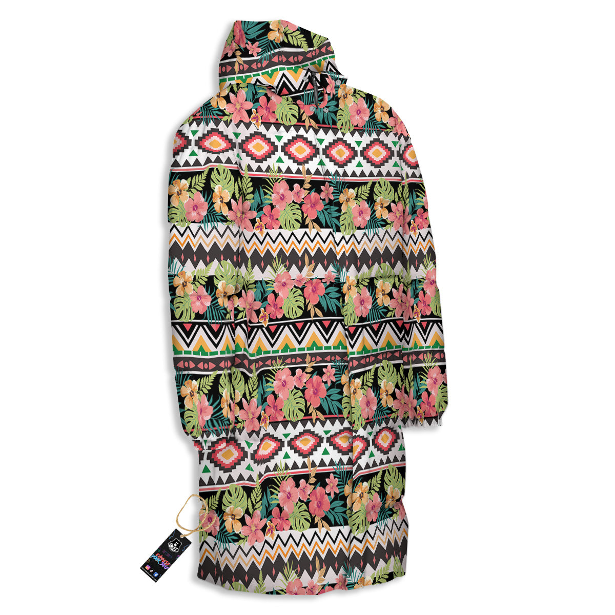Ethnic Mix Tropical Flower Print Pattern Long Down Jacket-grizzshop