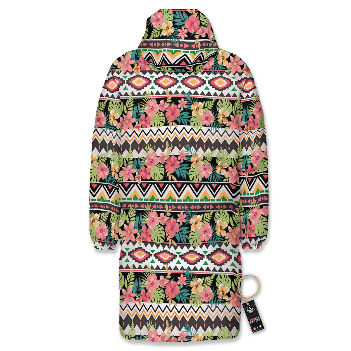 Ethnic Mix Tropical Flower Print Pattern Long Down Jacket-grizzshop