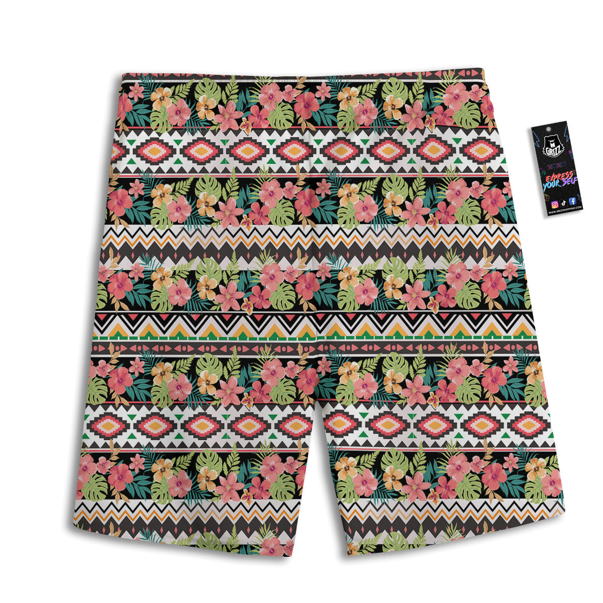 Ethnic Mix Tropical Flower Print Pattern Men's Athletic Shorts