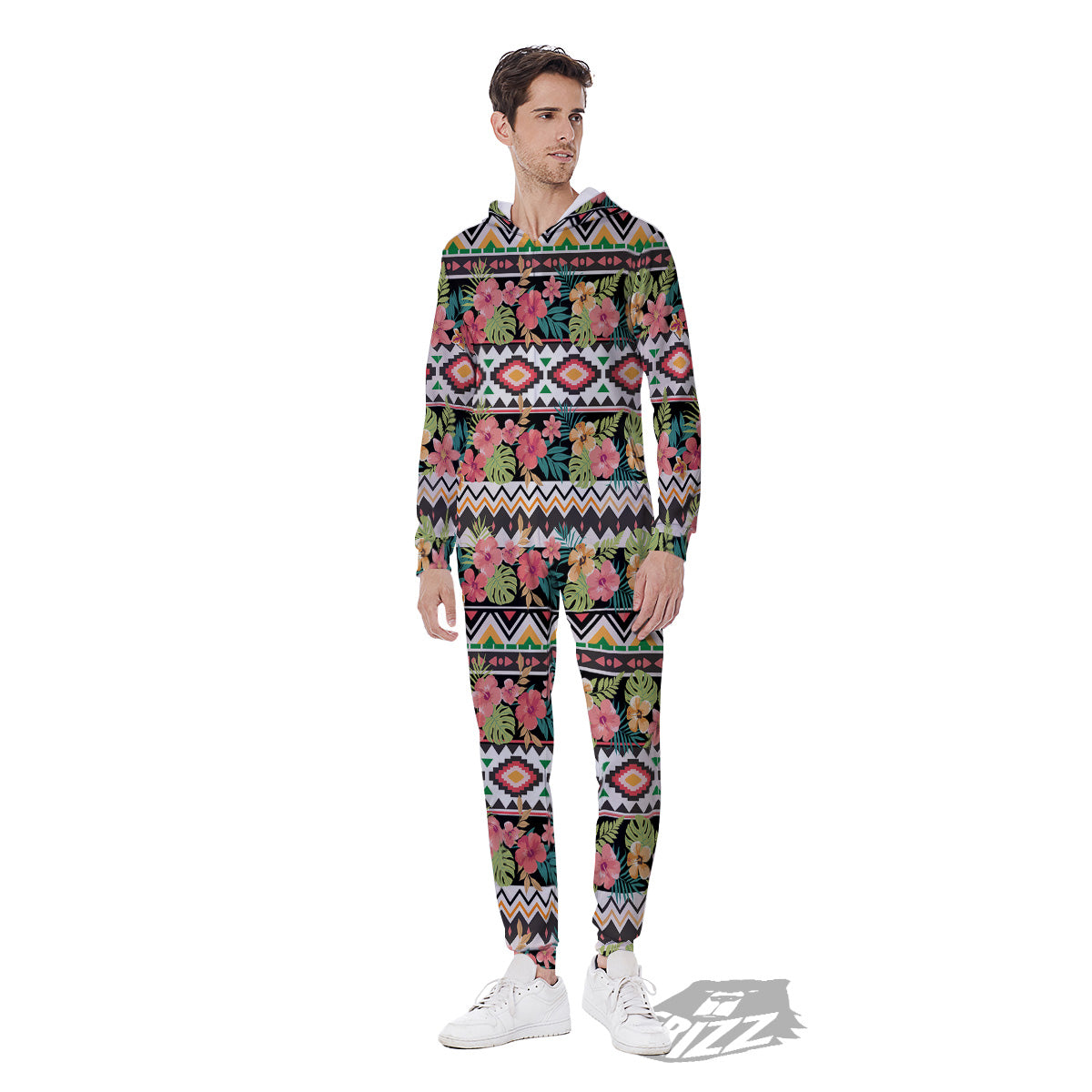 Ethnic Mix Tropical Flower Print Pattern Men's Jumpsuit-grizzshop