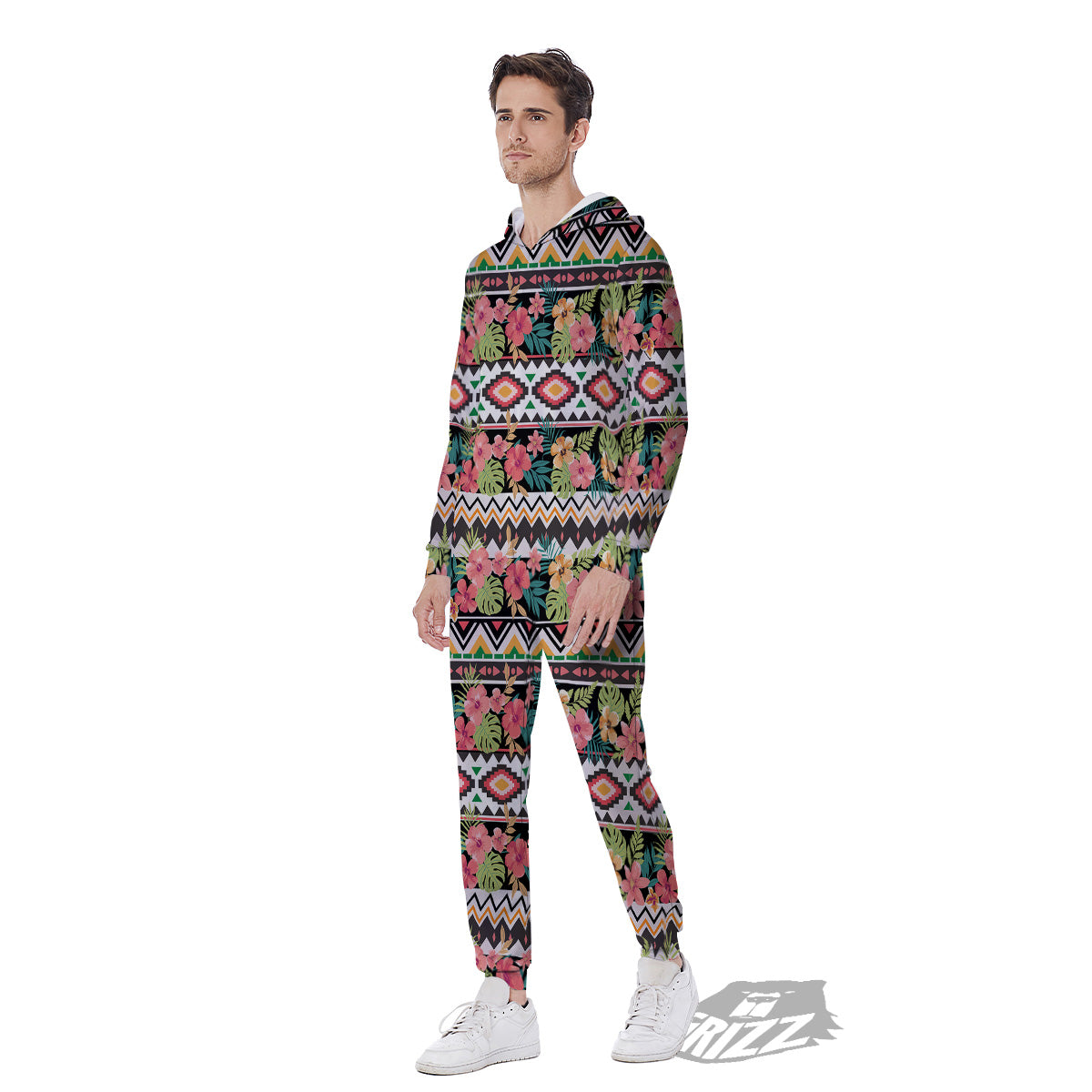 Ethnic Mix Tropical Flower Print Pattern Men's Jumpsuit-grizzshop