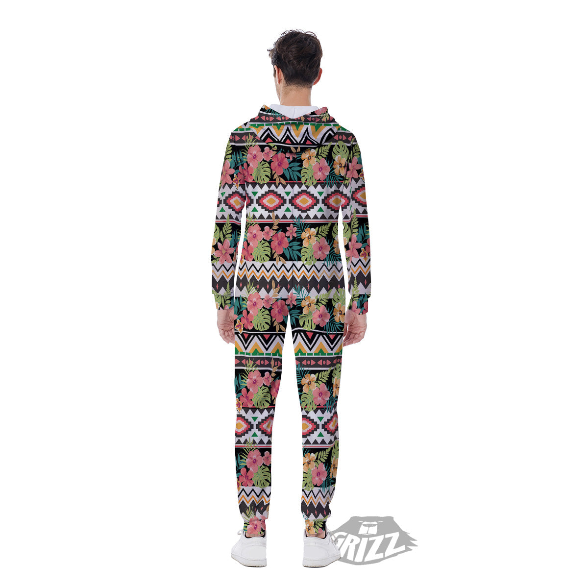 Ethnic Mix Tropical Flower Print Pattern Men's Jumpsuit-grizzshop