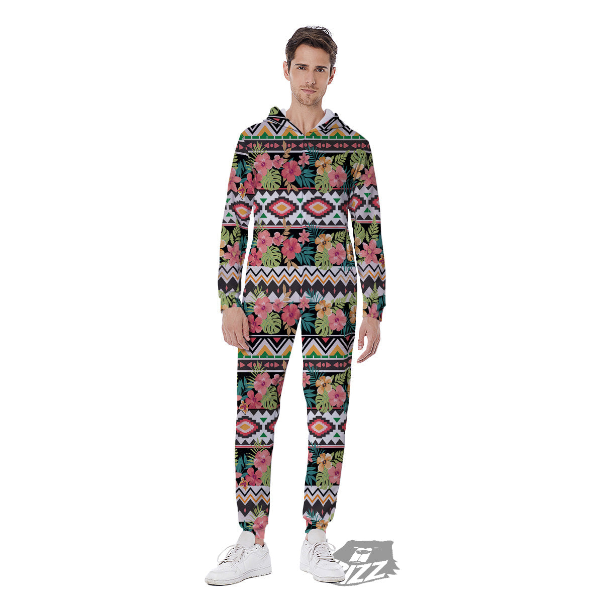 Ethnic Mix Tropical Flower Print Pattern Men's Jumpsuit-grizzshop
