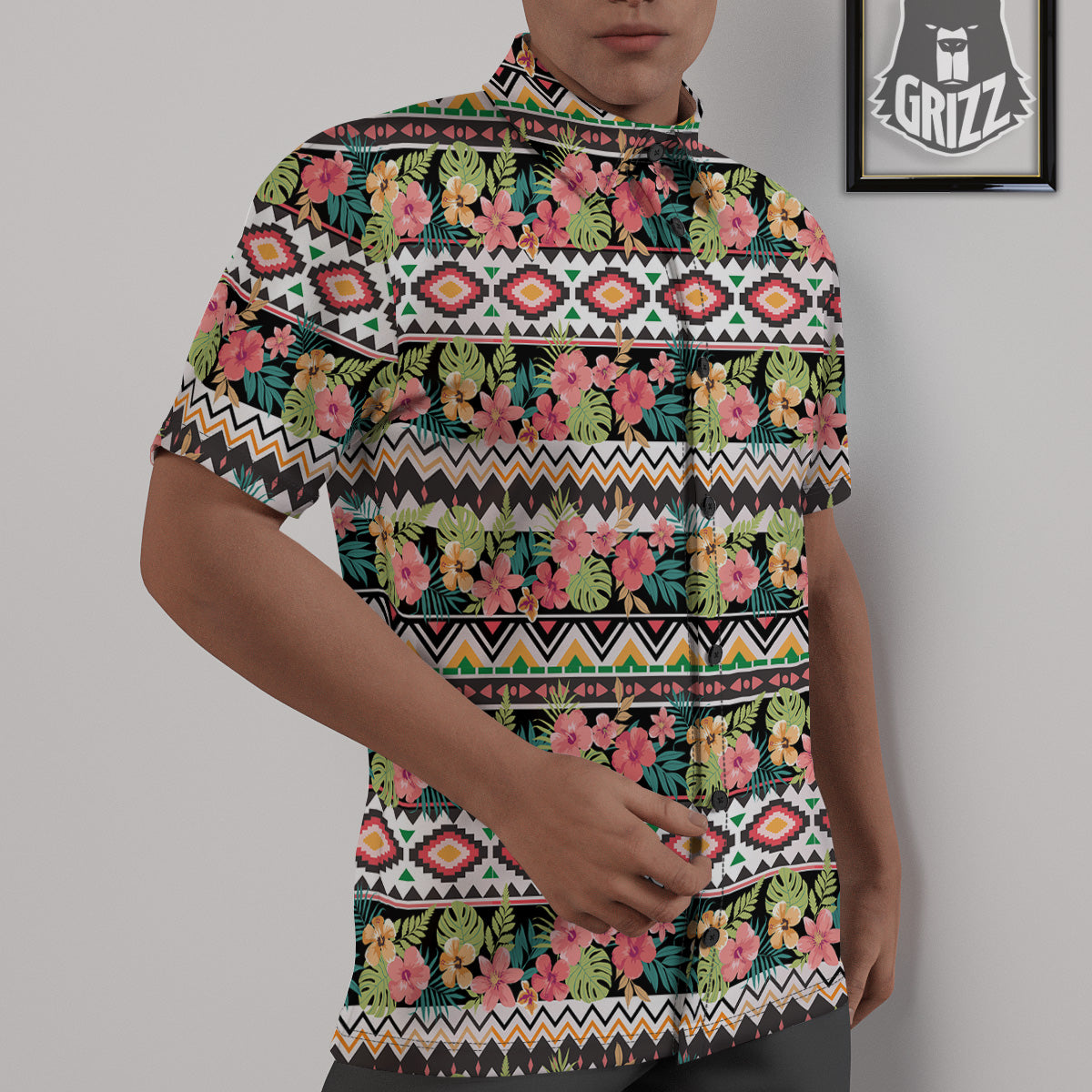 Ethnic Mix Tropical Flower Print Pattern Untucked Shirts-grizzshop