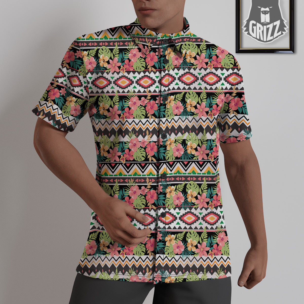 Ethnic Mix Tropical Flower Print Pattern Untucked Shirts-grizzshop