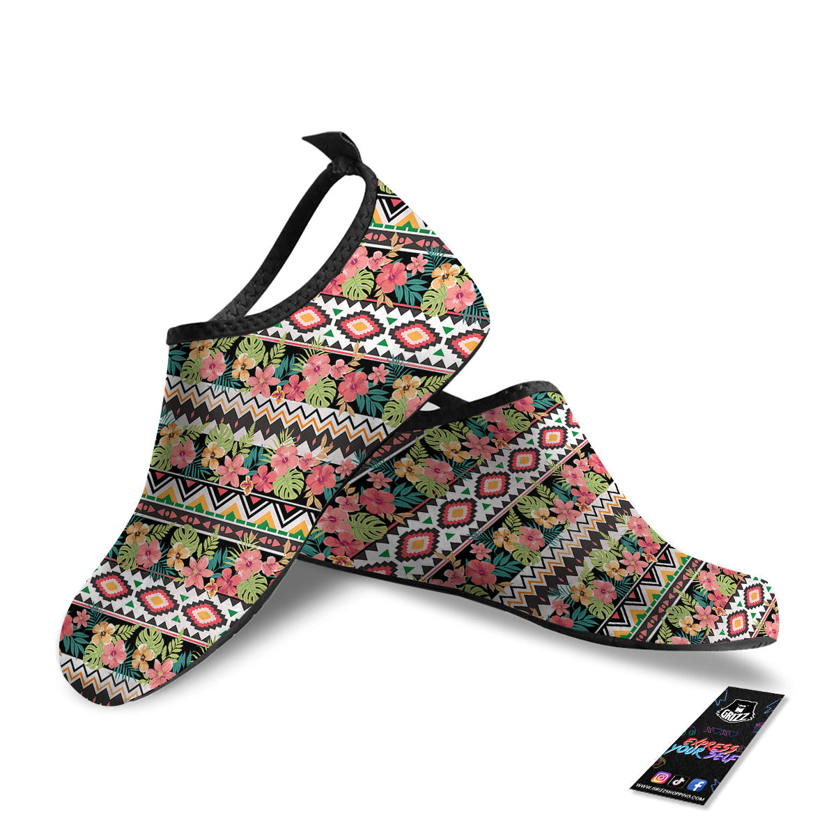 Ethnic Mix Tropical Flower Print Pattern Water Shoes-grizzshop