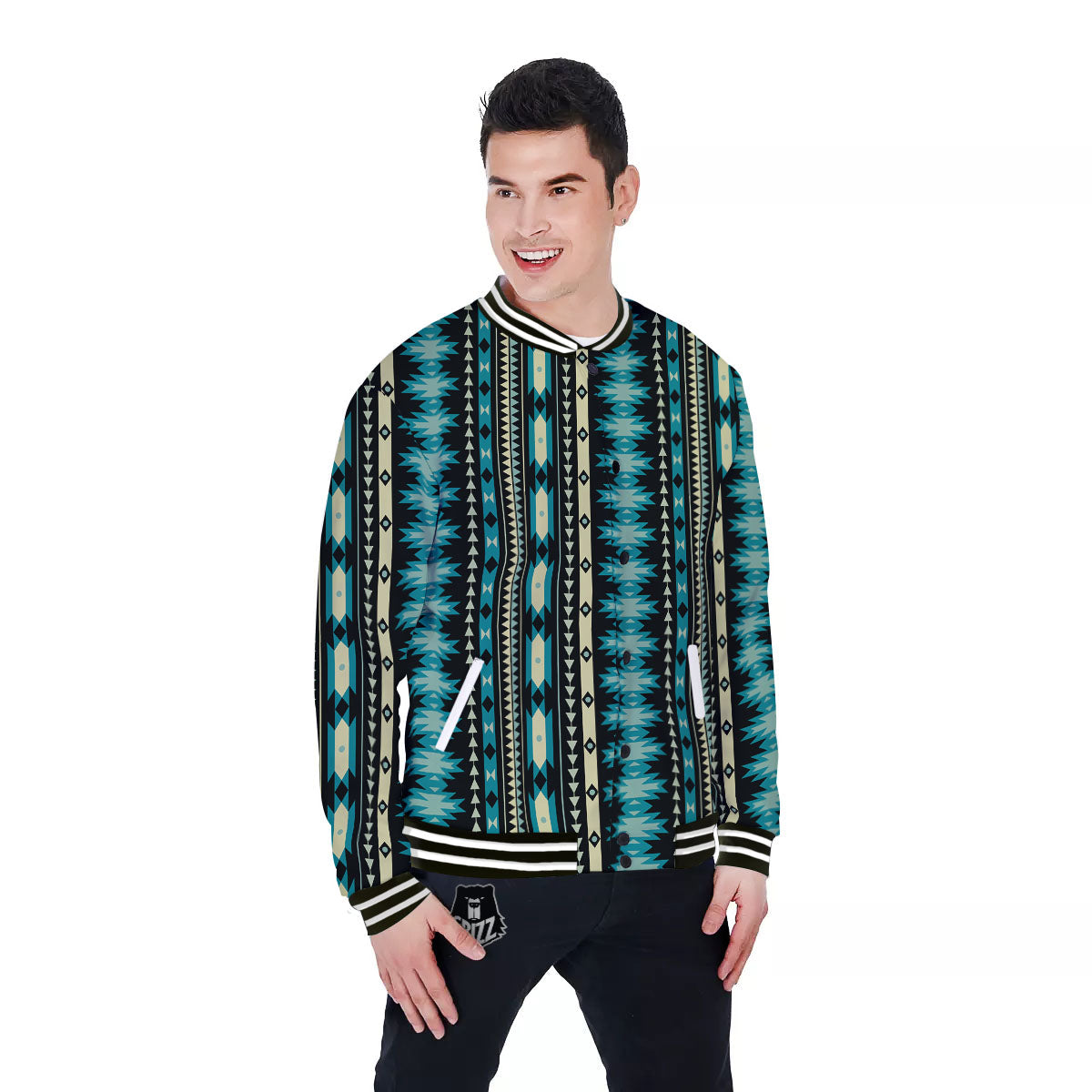 Ethnic Native Print Pattern Baseball Jacket-grizzshop