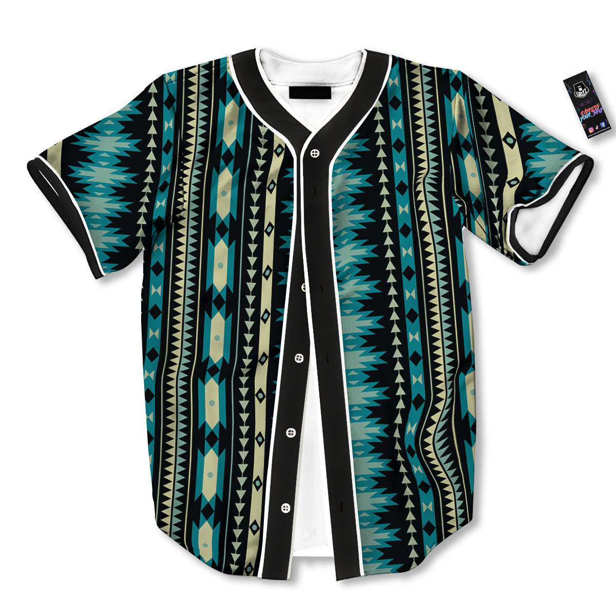 Ethnic Native Print Pattern Baseball Jersey-grizzshop