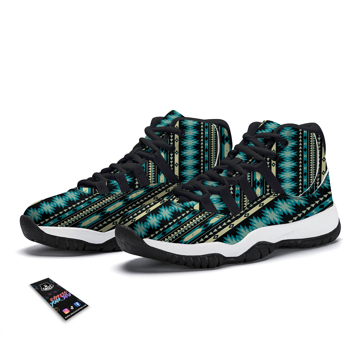 Ethnic Native Print Pattern Black Bball Shoes-grizzshop
