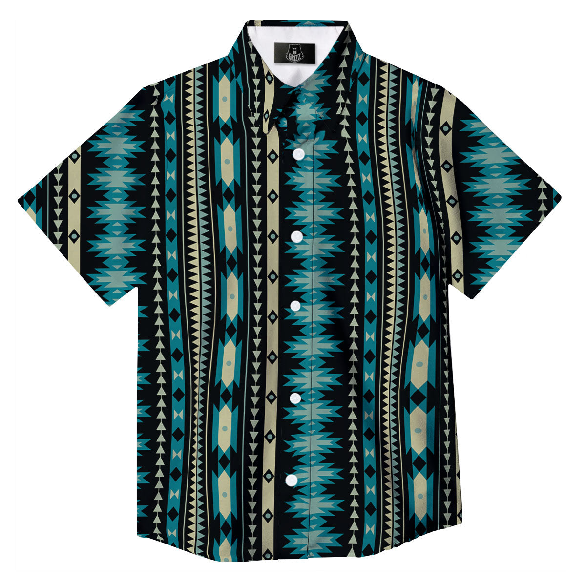 Ethnic Native Print Pattern Button Up Shirt-grizzshop