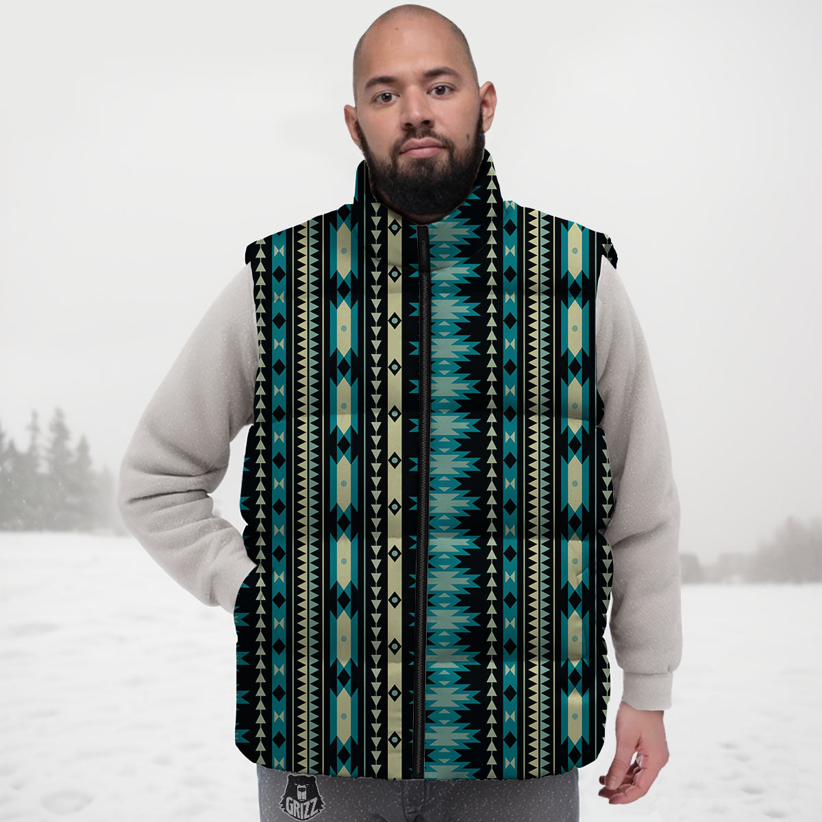 Ethnic Native Print Pattern Down Vest