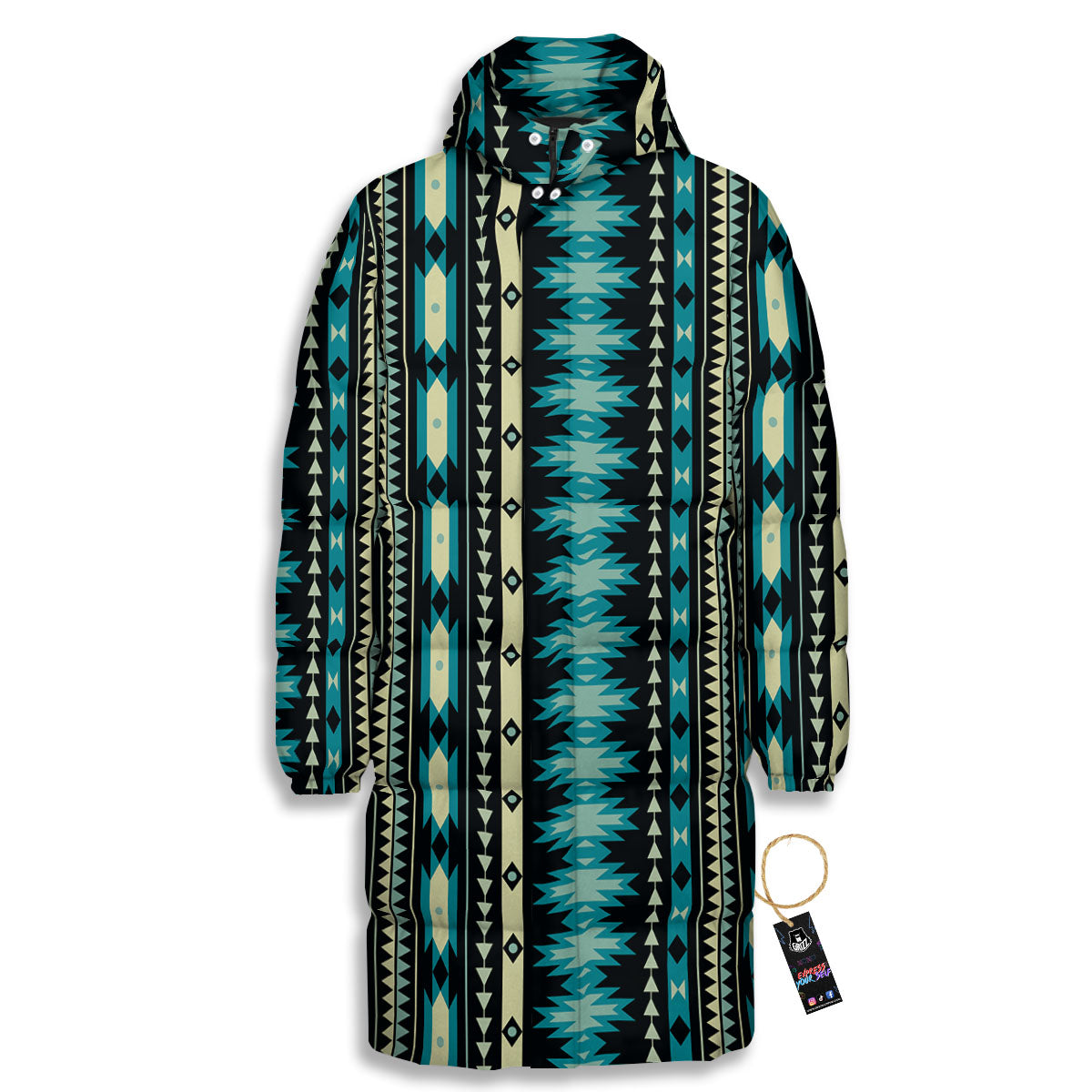 Ethnic Native Print Pattern Long Down Jacket-grizzshop