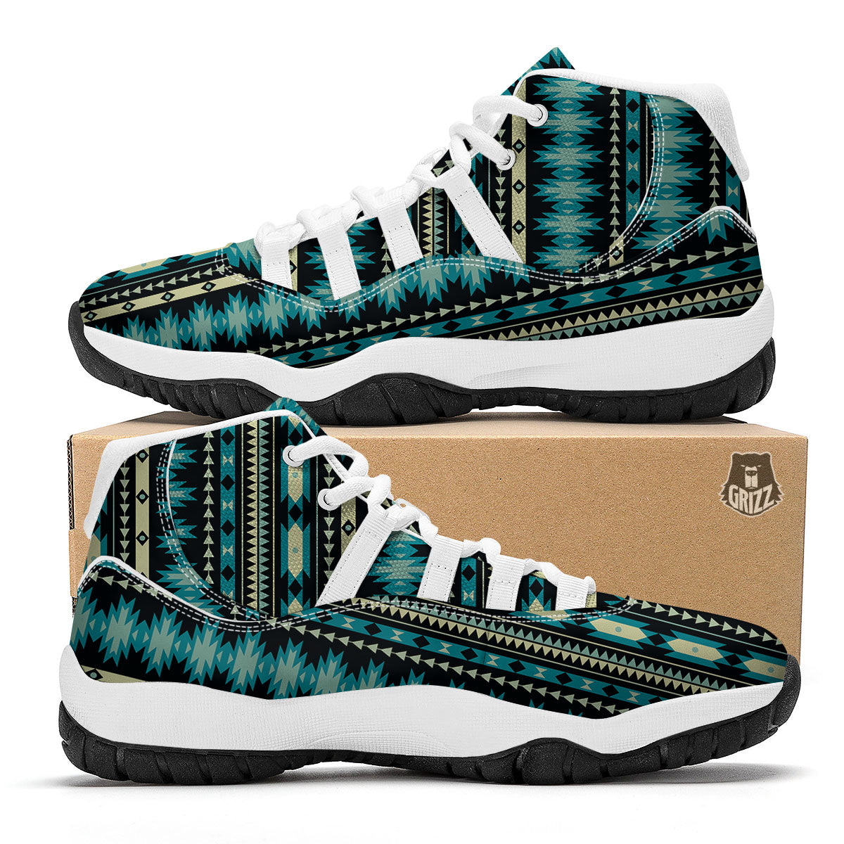 Ethnic Native Print Pattern White Bball Shoes-grizzshop