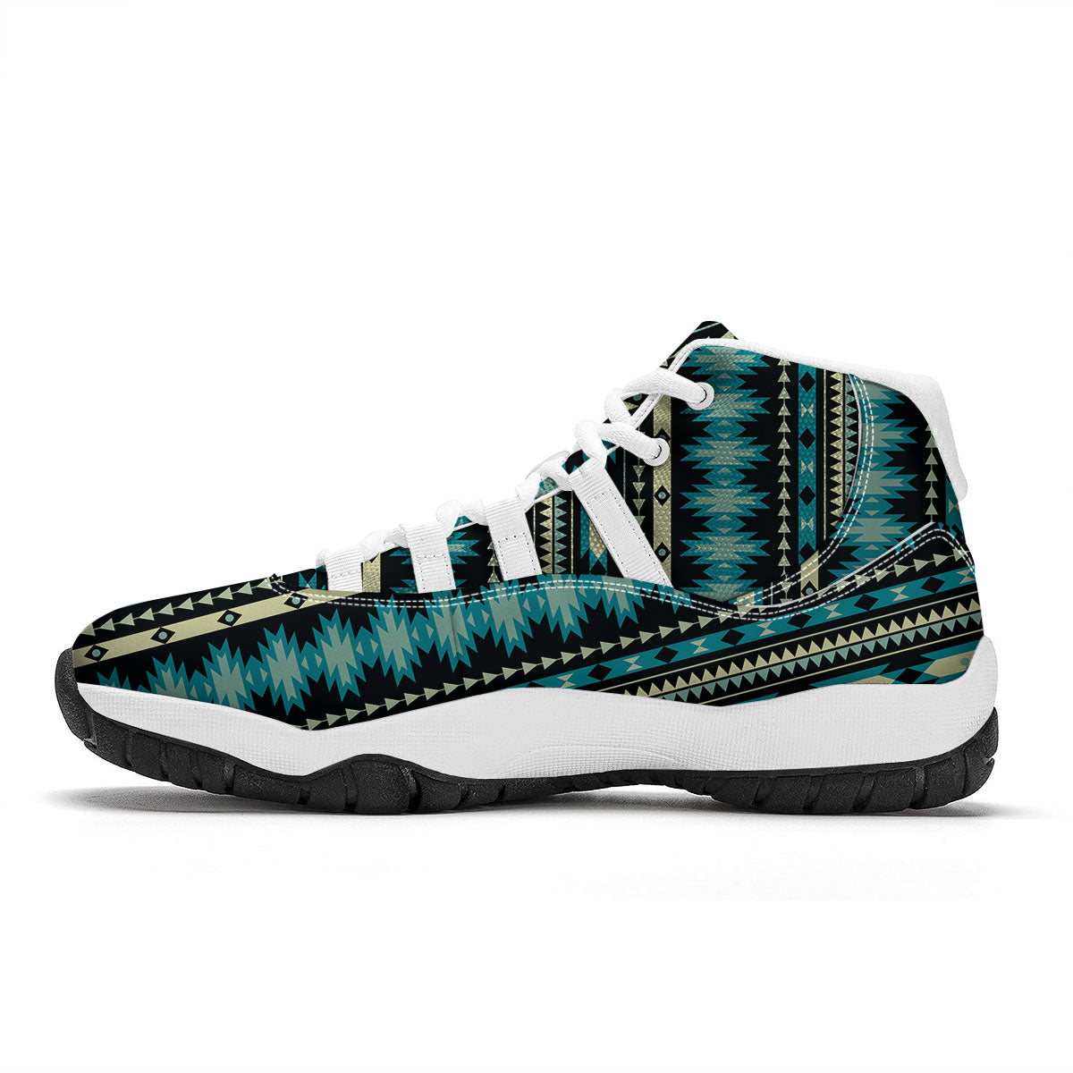 Ethnic Native Print Pattern White Bball Shoes-grizzshop