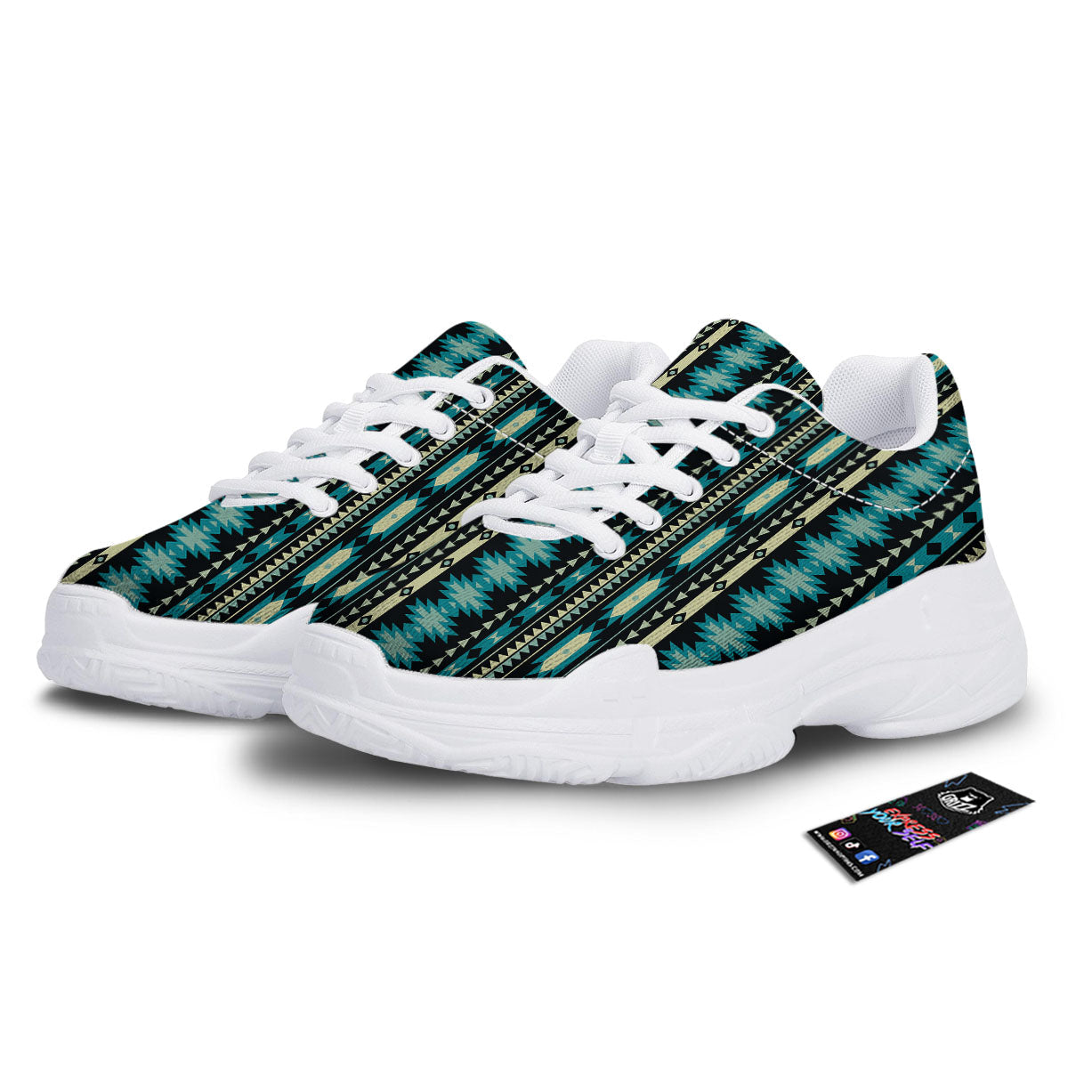 Ethnic Native Print Pattern White Chunky Shoes-grizzshop