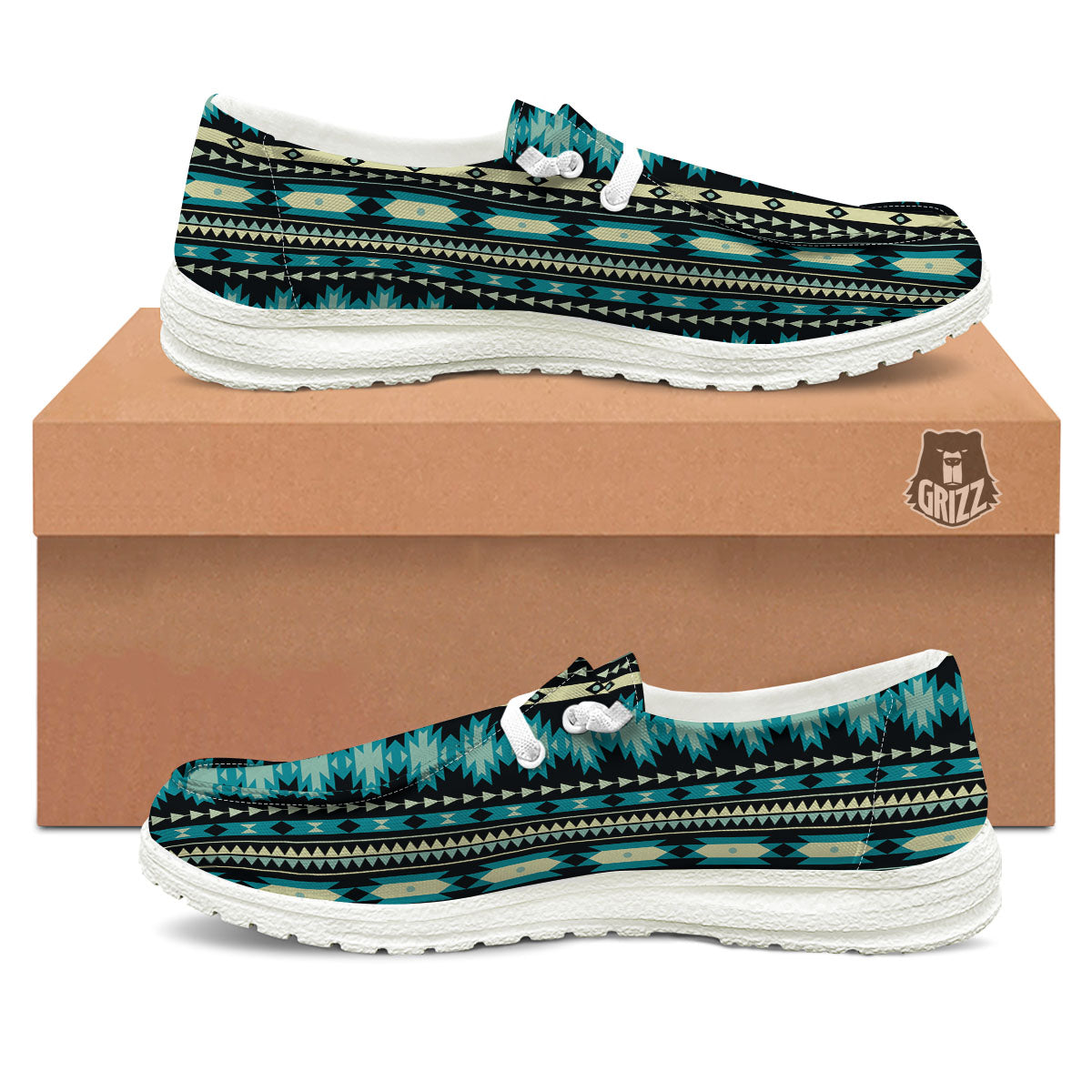 Ethnic Native Print Pattern White Loafers-grizzshop