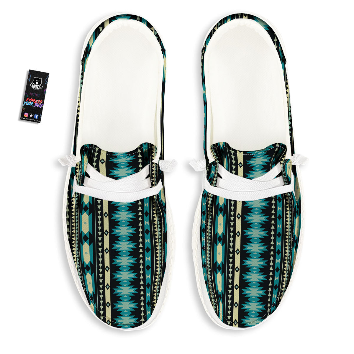 Ethnic Native Print Pattern White Loafers-grizzshop