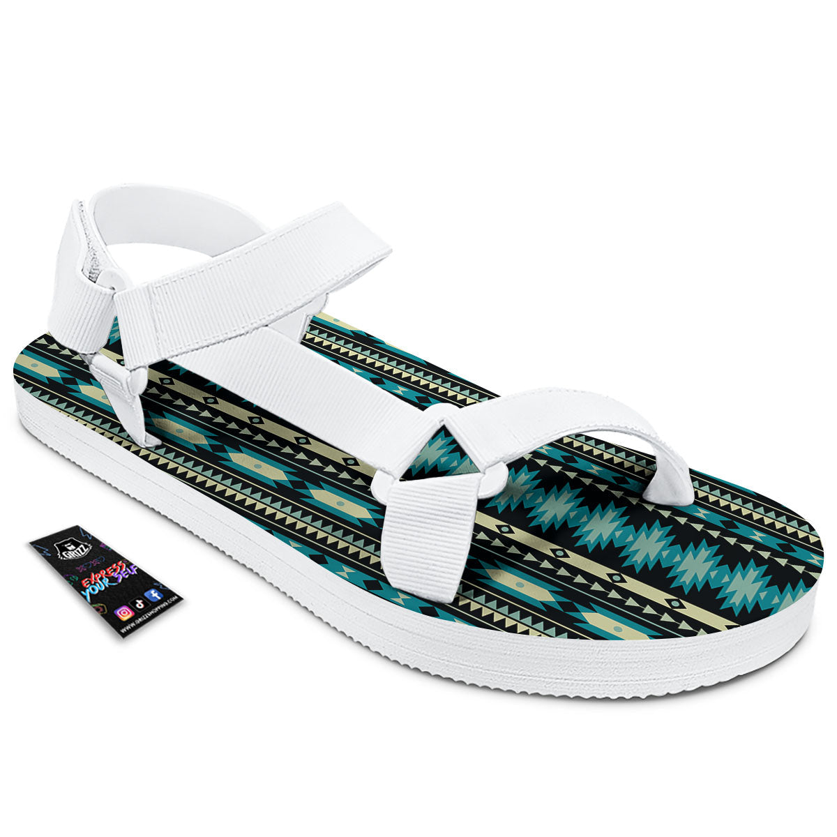 Ethnic Native Print Pattern White Open Toe Sandals-grizzshop
