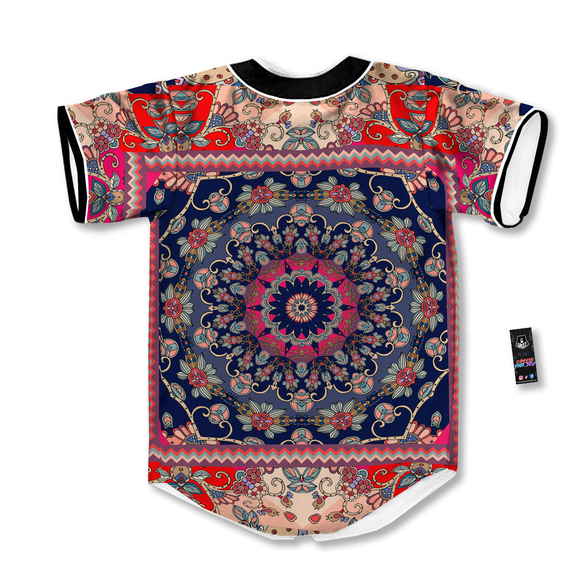 Ethnic Patchwork Square Print Baseball Jersey-grizzshop