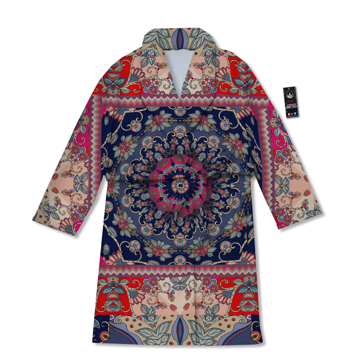 Ethnic Patchwork Square Print Bathrobe-grizzshop