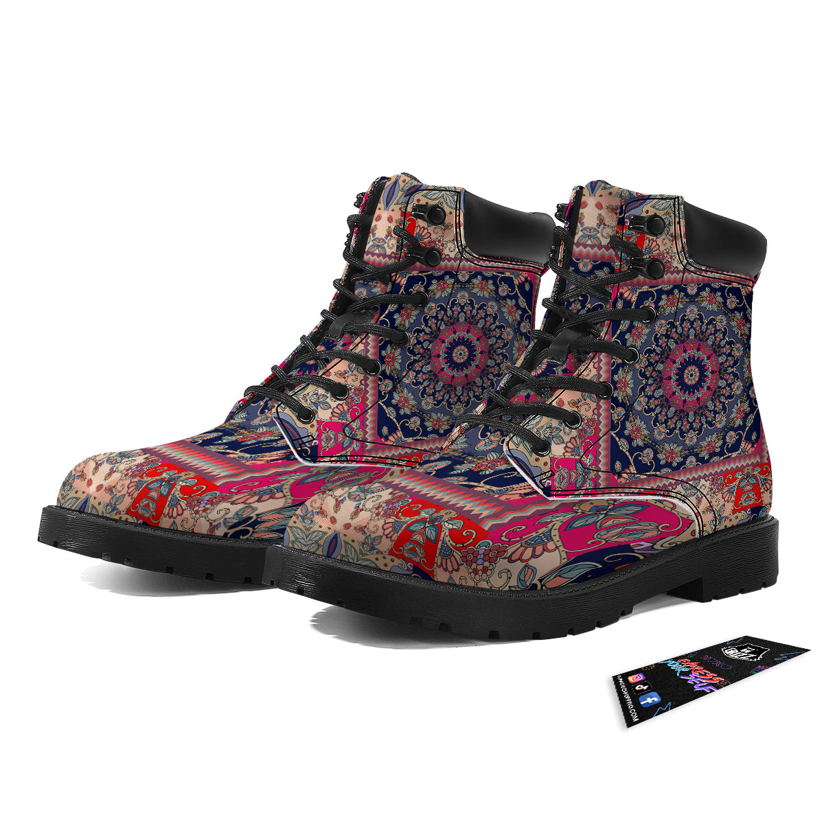 Ethnic Patchwork Square Print Boots-grizzshop