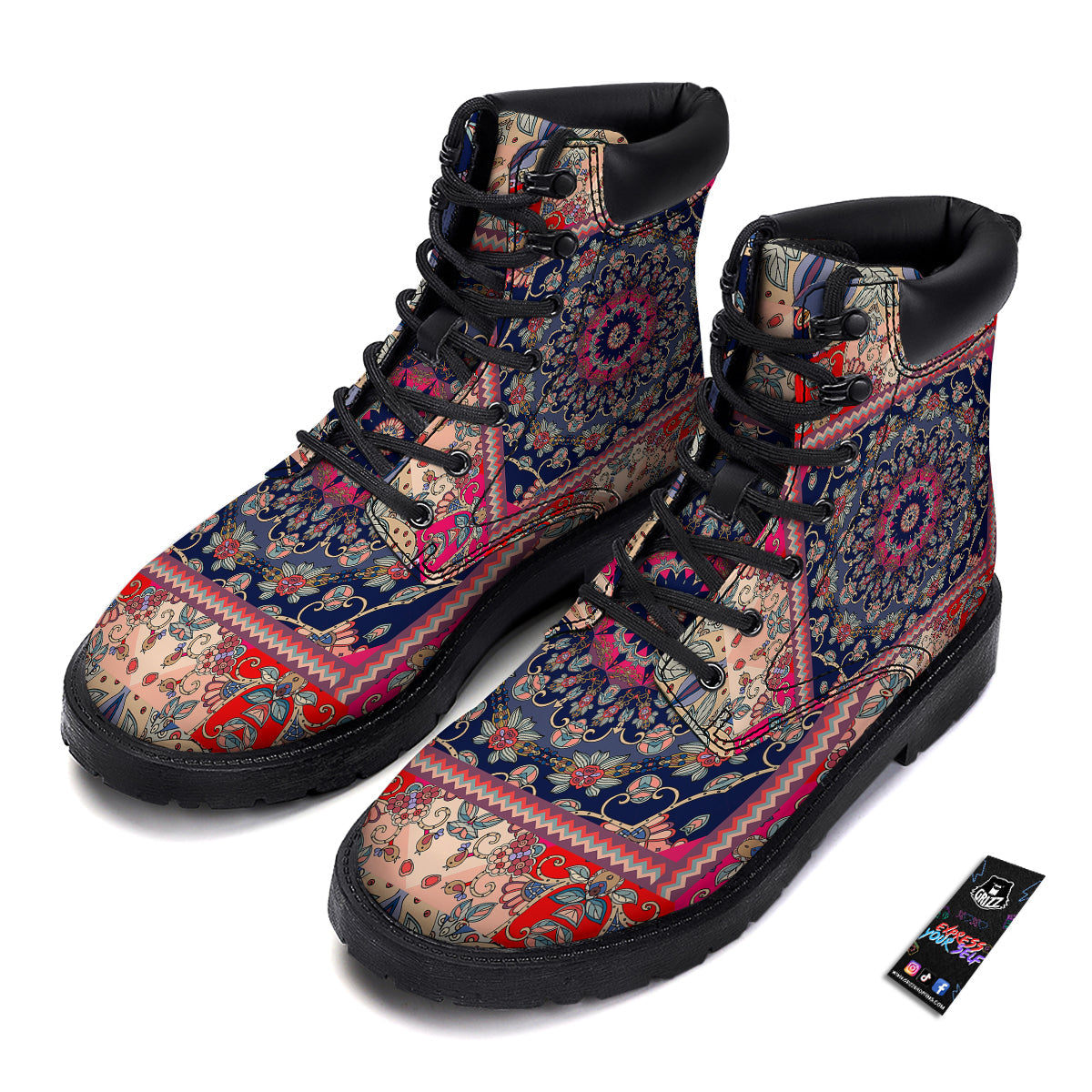 Ethnic Patchwork Square Print Boots-grizzshop