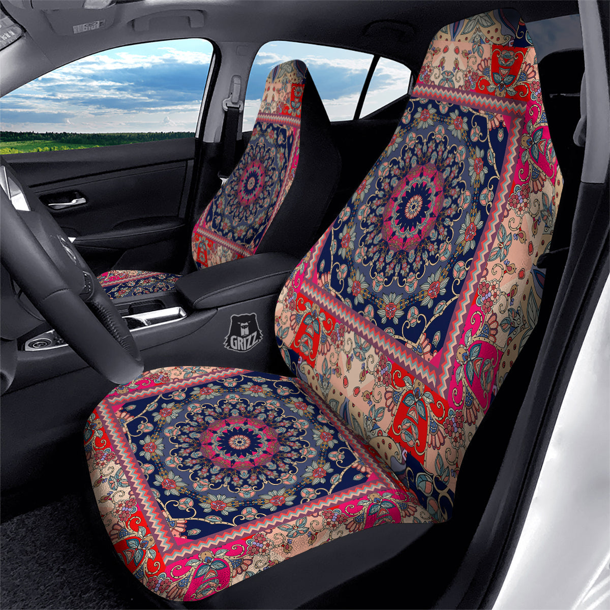 Ethnic Patchwork Square Print Car Seat Covers-grizzshop