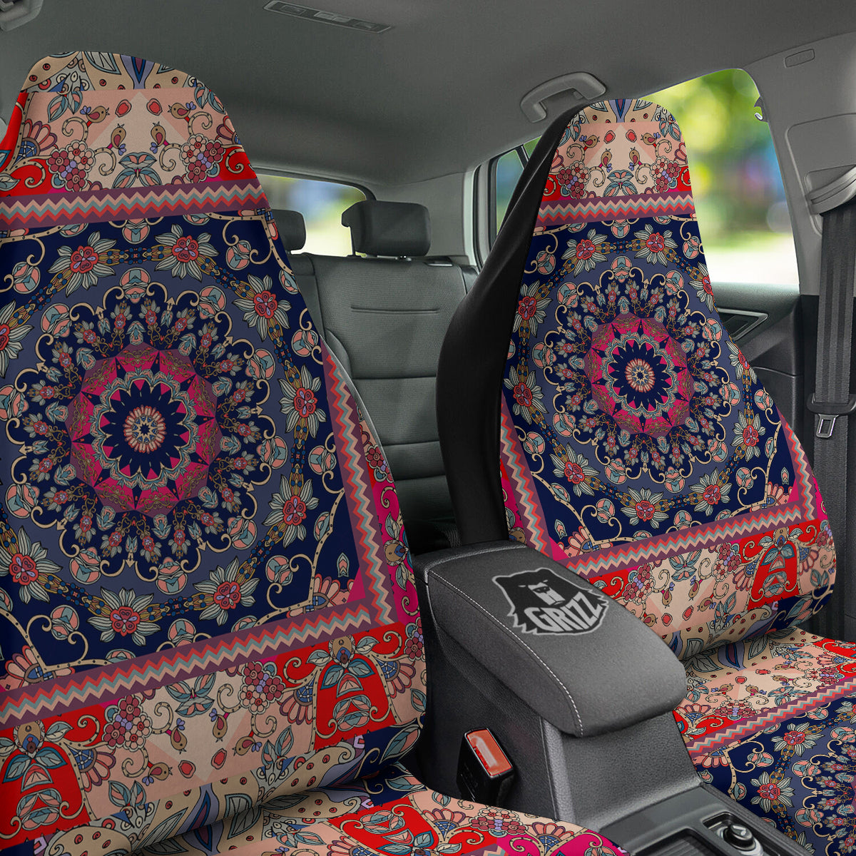 Ethnic Patchwork Square Print Car Seat Covers-grizzshop