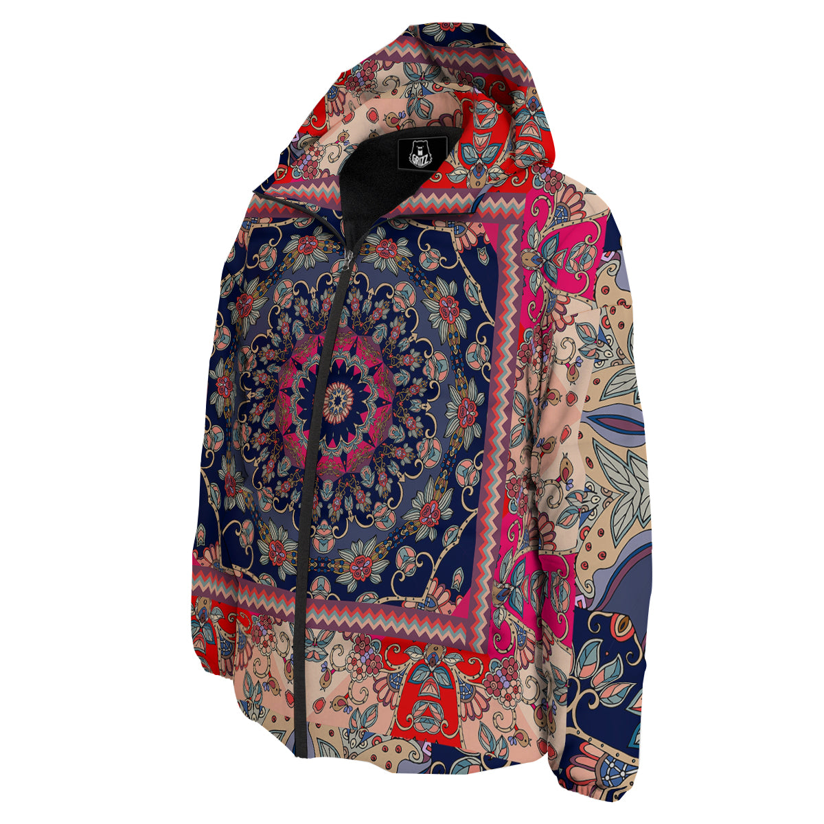 Ethnic Patchwork Square Print Down Jacket-grizzshop