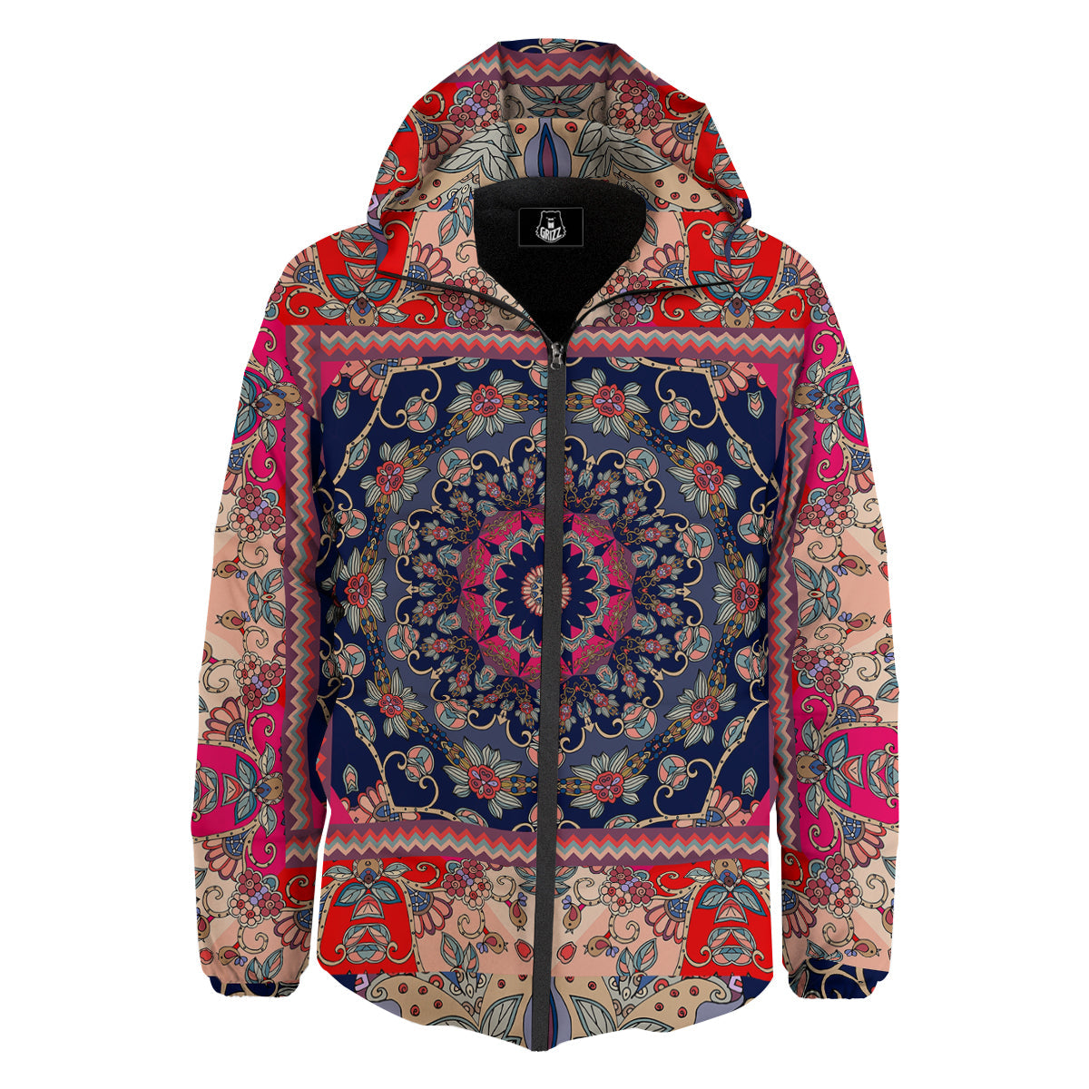 Ethnic Patchwork Square Print Down Jacket-grizzshop