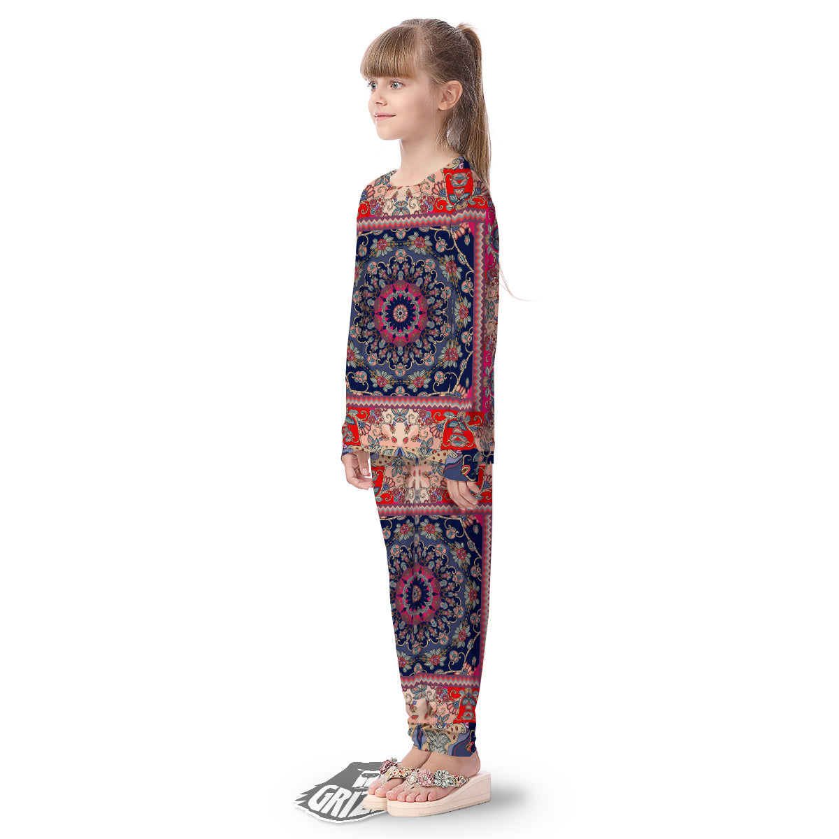 Ethnic Patchwork Square Print Kid's Pajamas-grizzshop