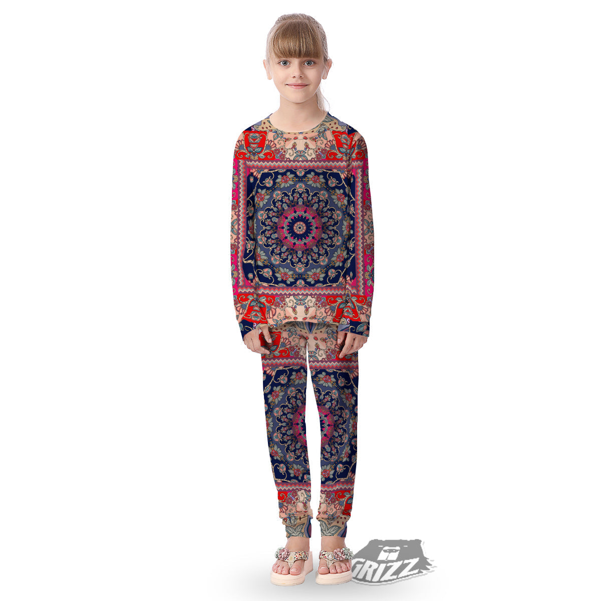 Ethnic Patchwork Square Print Kid's Pajamas-grizzshop