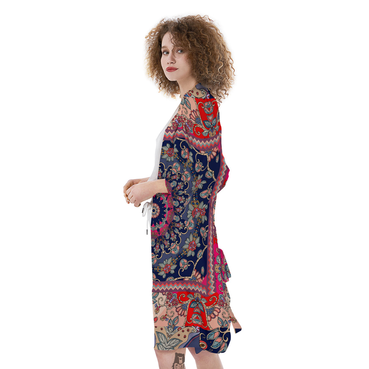 Ethnic Patchwork Square Print Kimono-grizzshop