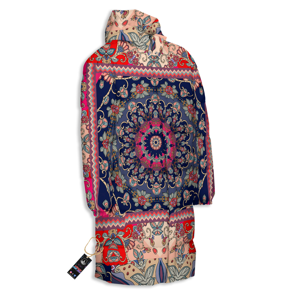 Ethnic Patchwork Square Print Long Down Jacket-grizzshop