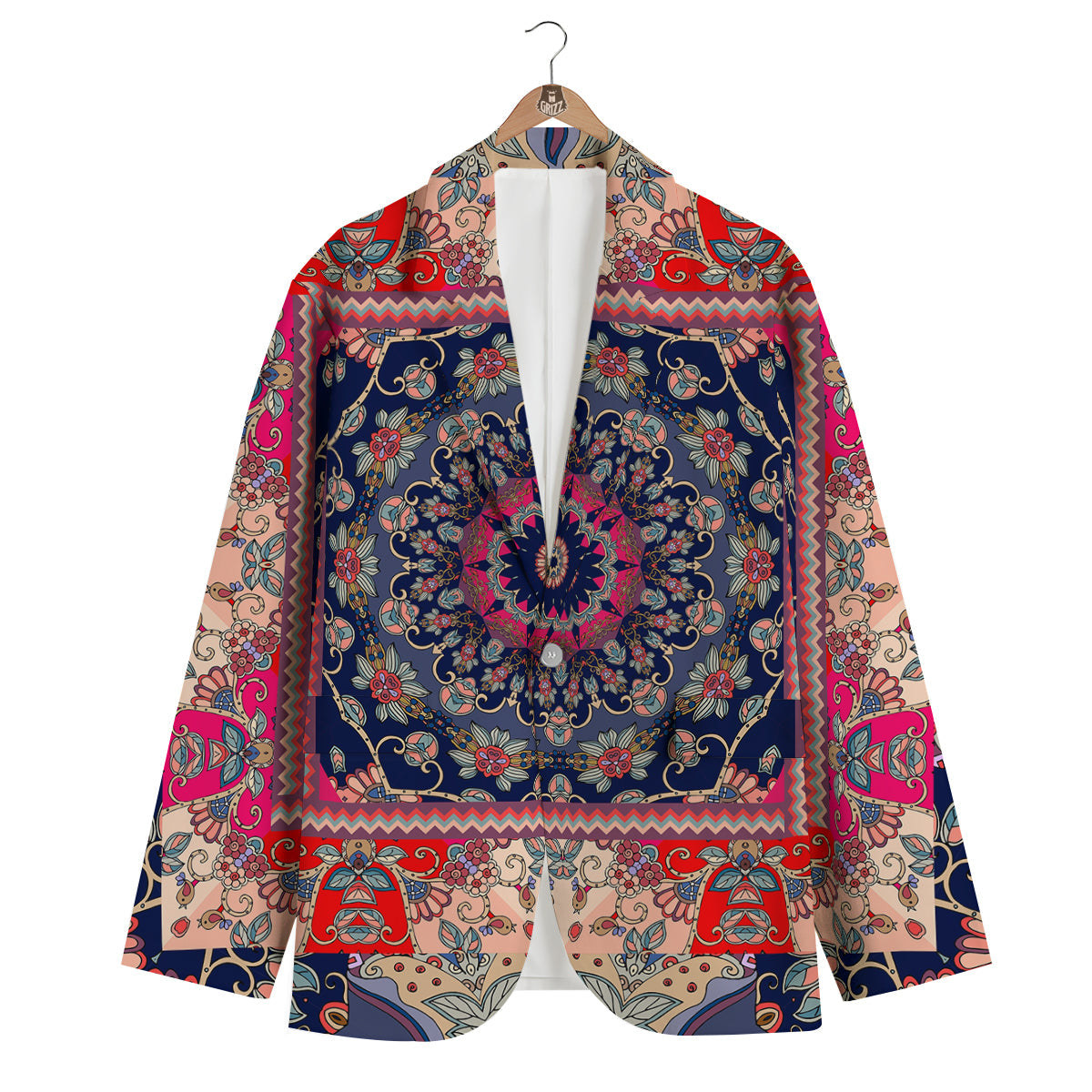 Ethnic Patchwork Square Print Men's Blazer-grizzshop