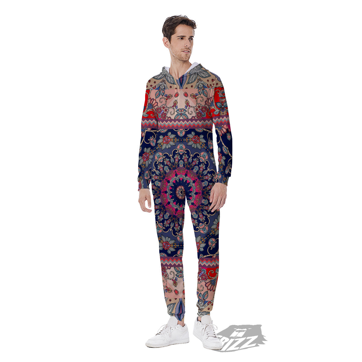 Ethnic Patchwork Square Print Men's Jumpsuit-grizzshop