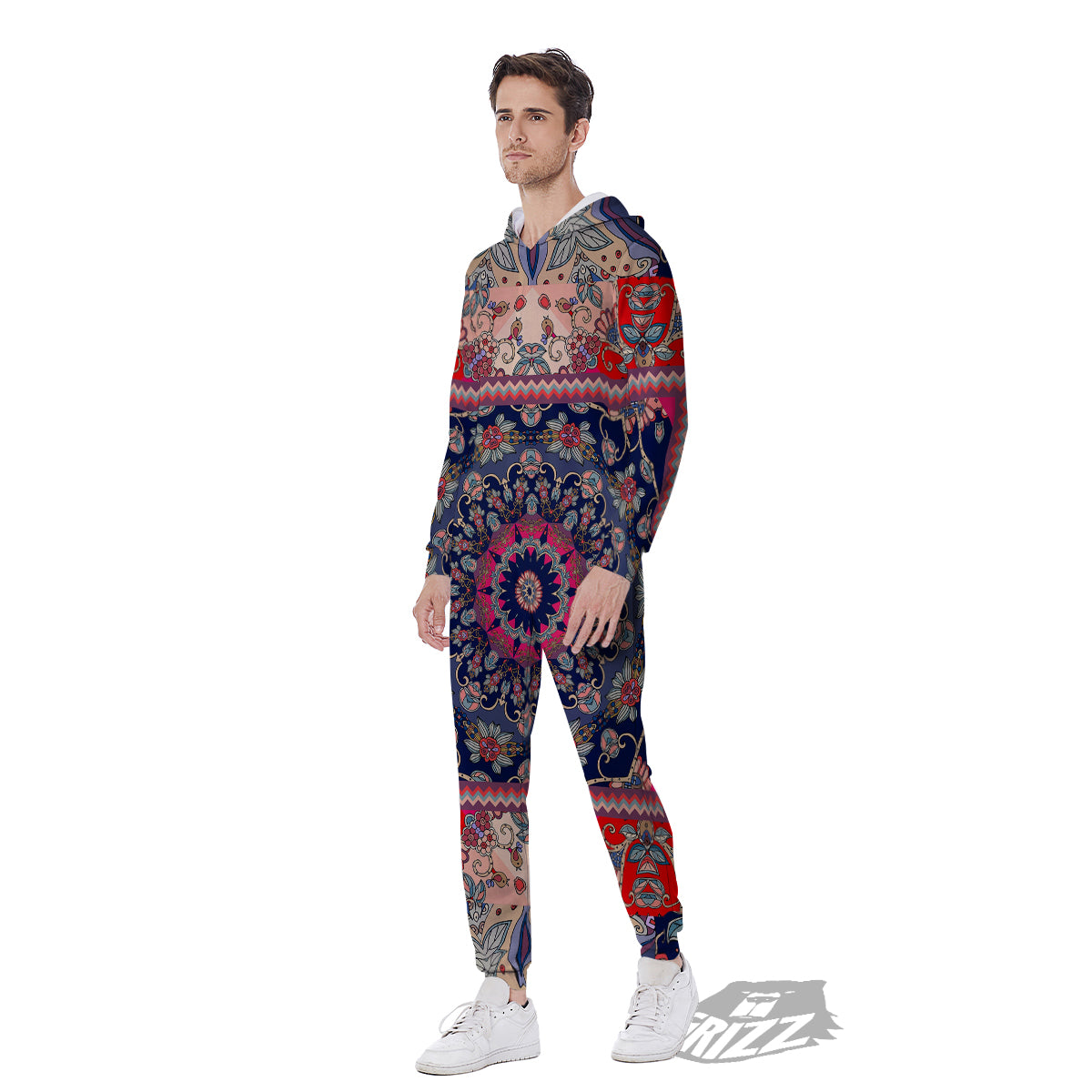 Ethnic Patchwork Square Print Men's Jumpsuit-grizzshop