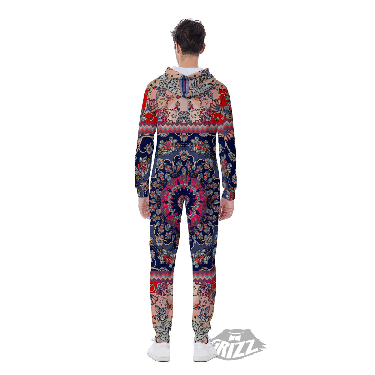 Ethnic Patchwork Square Print Men's Jumpsuit-grizzshop