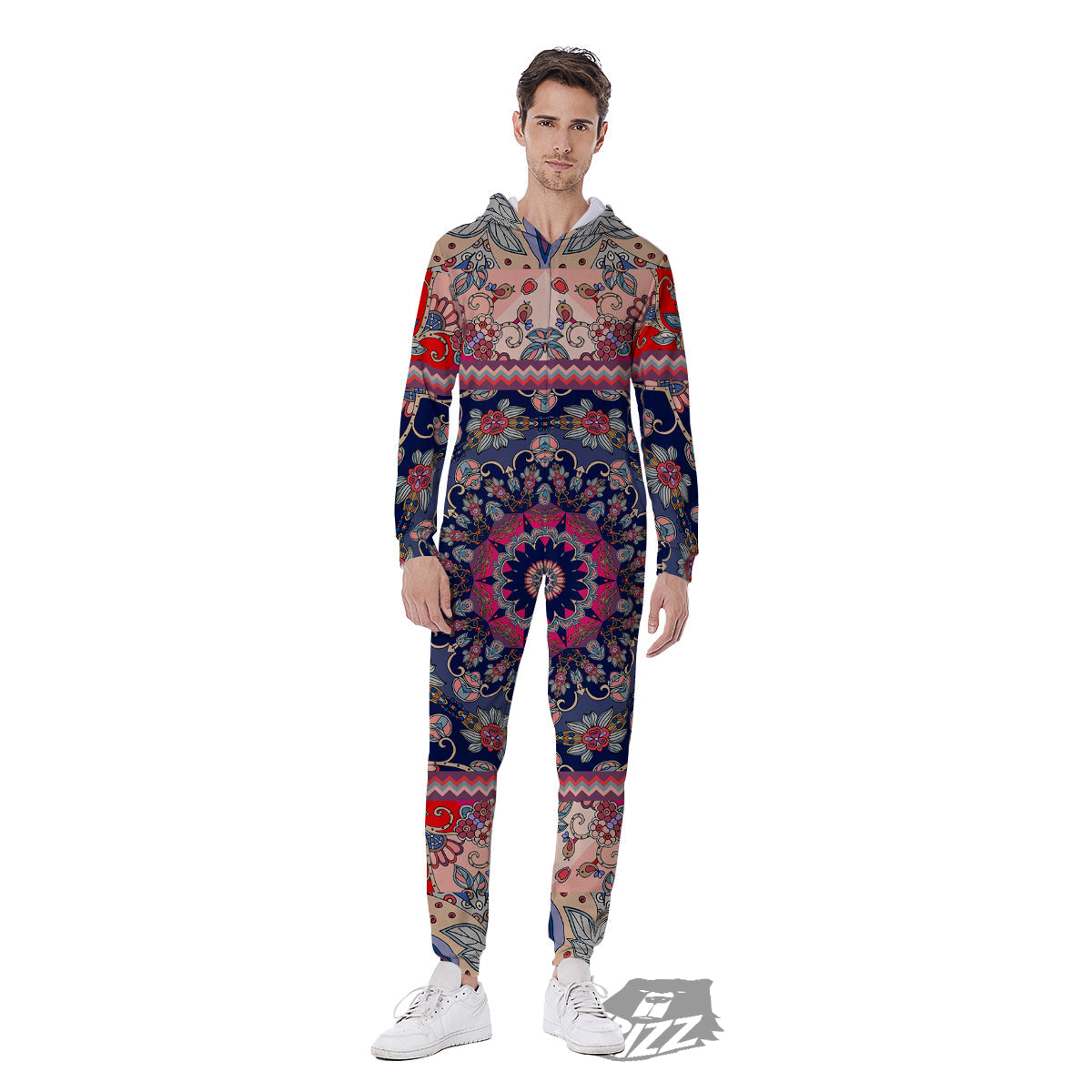 Ethnic Patchwork Square Print Men's Jumpsuit-grizzshop