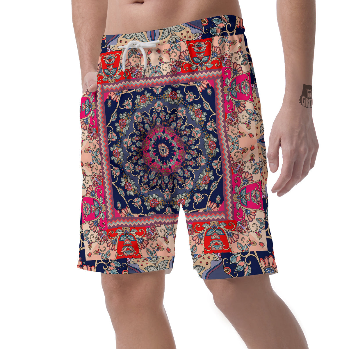 Ethnic Patchwork Square Print Men's Shorts-grizzshop