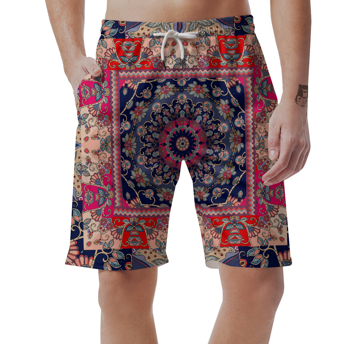 Ethnic Patchwork Square Print Men's Shorts-grizzshop
