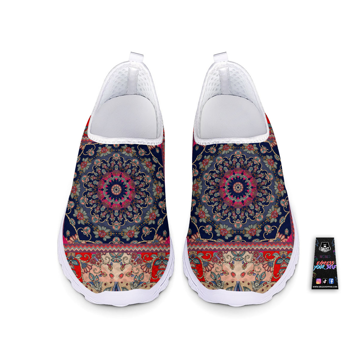 Ethnic Patchwork Square Print Nurse Shoes-grizzshop