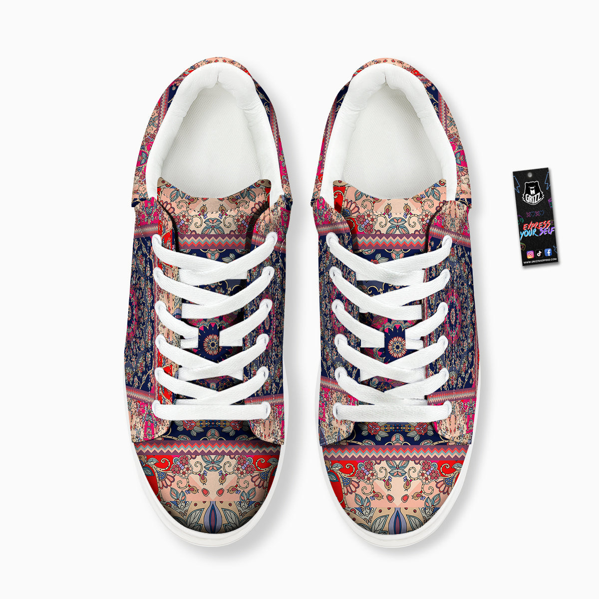 Ethnic Patchwork Square Print Platform Shoes-grizzshop