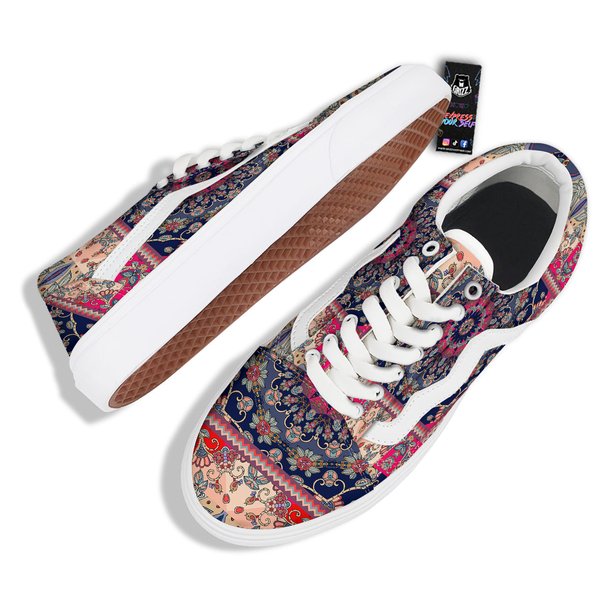 Ethnic Patchwork Square Print Skate Shoes-grizzshop
